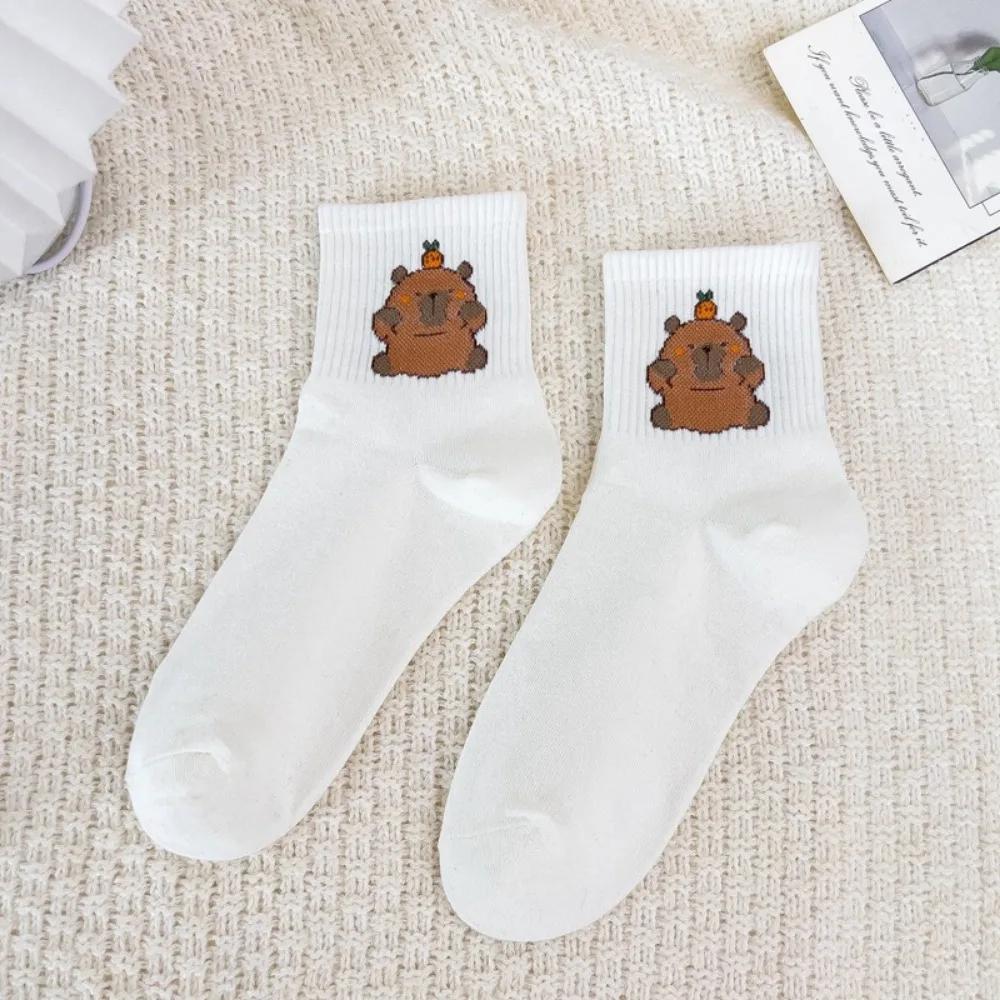 Мультяшные носки с капибарой, носки с медвежонком, весенне-осенние хлопковые носки средней длины, милые носки, популярные в интернете, корейская версия, носки-следки