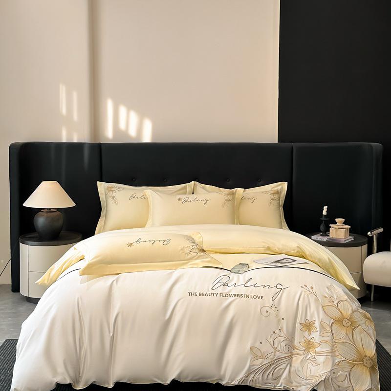 Luxury Embroidered All-Cotton Four-Piece Duvet Cover Set for All Seasons