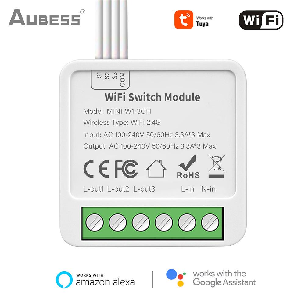 1PC Aubess Mini Tuya 2/3/4gang WIFI Smart Switch DIY Switch Module Smart Life APP Control Work With Alexa And Google Home