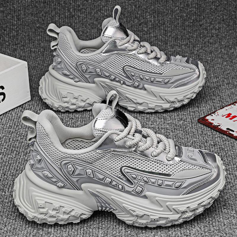Кроссовки мужские дизайнерские кроссовки на толстой подошве с шинами, модные повседневные кожаные сетчатые дышащие спортивные туфли на платформе с увеличенной высотой