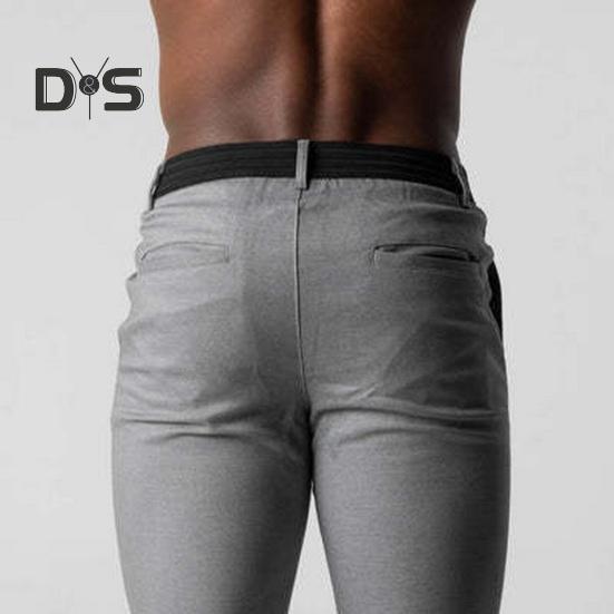 Мужские брюки с эластичной талией и пуговицами на молнии с карманами, облегающие однотонные мягкие дышащие деловые деловые длинные брюки