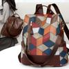 Women's Patchwork Backpack Large Capacity Retro Backpack PU Shoulder Bag