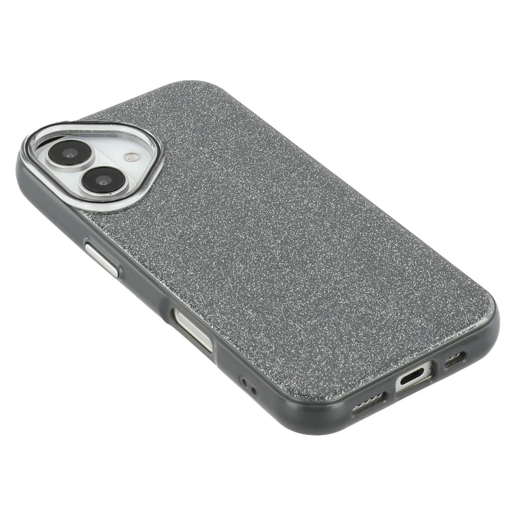 For iPhone 16 Case Glitter Design IMD TPU + PC Phone Back Cover - Black