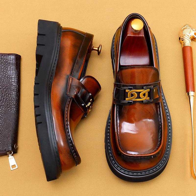 Популярные кожаные туфли с большой головой, мужские кожаные глянцевые деловые повседневные модные туфли с широкой ногой и толстой подошвой, модельные туфли с одной педалью