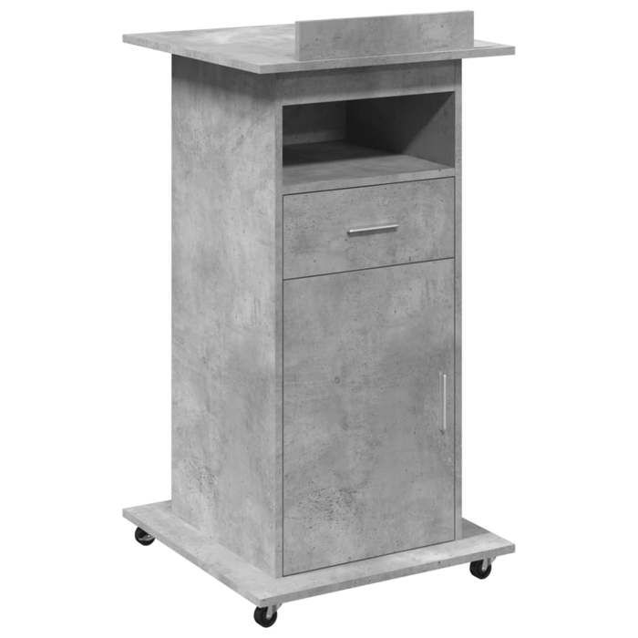 VidaXL Lectern with Wheels and Drawer Concrete Grey Engineered Wood, Rostrum, Speaker's Stand, Lectern, Platform, Podium, 848027