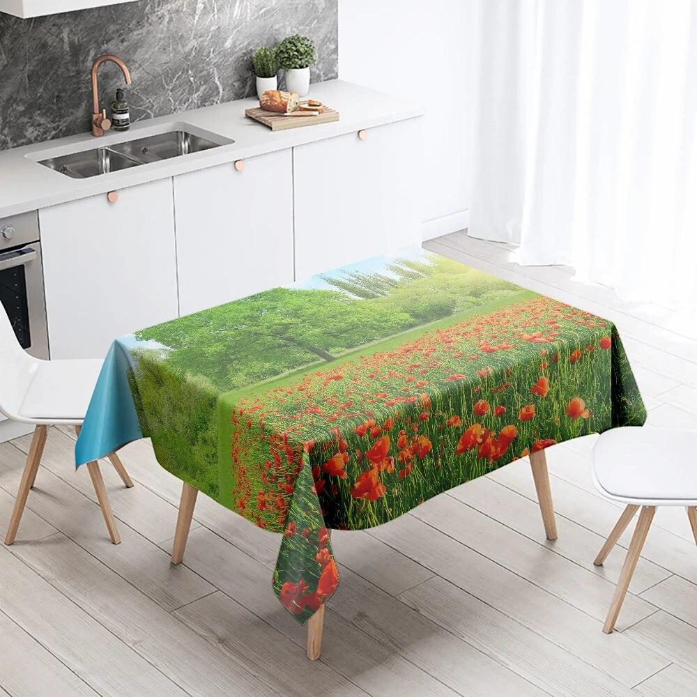 Tulip Tablecloth Floral Stain Resistant Waterproof Rectangular Kitchen Dining Table Home Decor