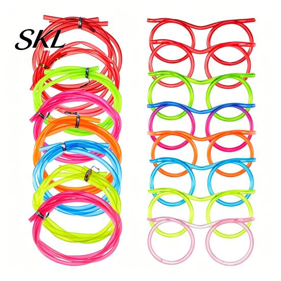 Odor-free Plastic Straw Funny Glasses Straw, Creative Eyewear Drinking Tube for Parties, Bendable Flexible Kids Safe Juice Soda Milk Tea, Novelty Gag