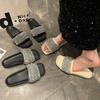 2025 New Summer Rhinestone Fashion Outer Wear Casual Open-toe One-word Buckle Sandals Flat-soled Cool Slippers Women