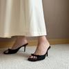 Мода Летняя мода атласные женские тапочки с бантом женские сандалии на тонком высоком каблуке уличные формальные тапочки