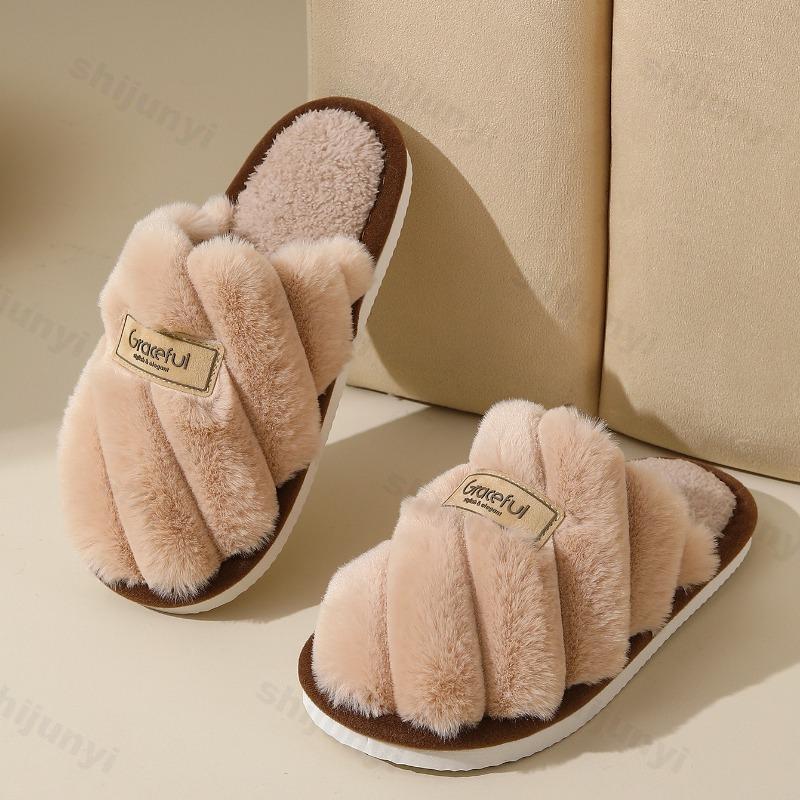 Fashion Couple Cotton Slippers Autumn Winter Indoor Non-slip Fashion Men Home Shoes Lightweight Comfort Soft-sole Warm Women Plush Shoes