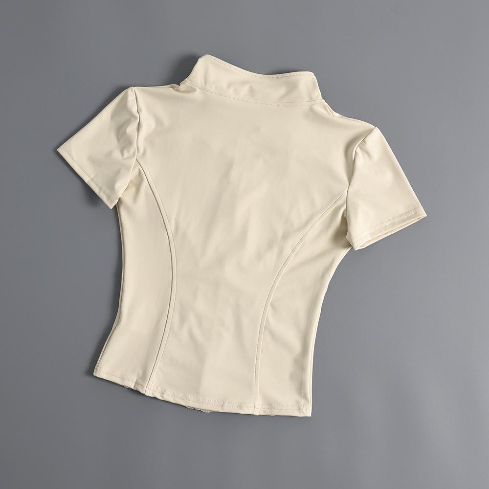 2024 Women's Nude Short Sleeve Zipper Fitness Top for Cycling, Outdoor Sports, and Yoga