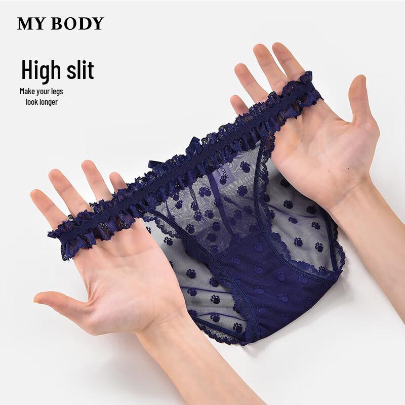 Mybody Women's Lace Cat Paw Jacquard Low-Rise High-Cut Briefs