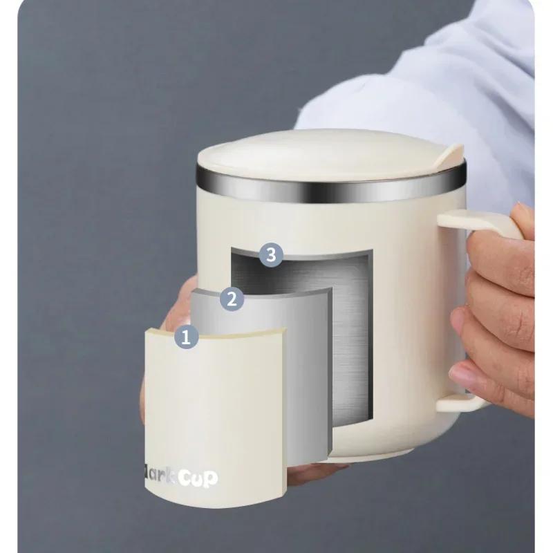 304 Stainless Steel Coffee Mugs Double Wall Portable Heat Insulation Anti-fall Afternoon Tea Cup with Cover and Handle Water Mug