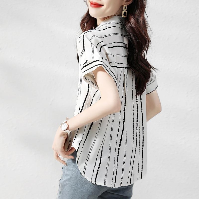 Элегантные женские рубашки, летняя мода, повседневная полосатая тонкая секция, рубашка Senior Sense of Loose с короткими рукавами, женские топы с лацканами