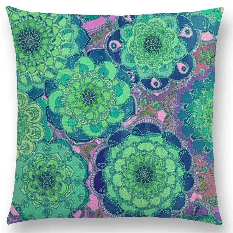 New Vivid Art Colorful Flowers Gorgeous Floral Doodle Geometry Mandala Coral Wonderland Pattern Car Cushion Cover Pillow Case