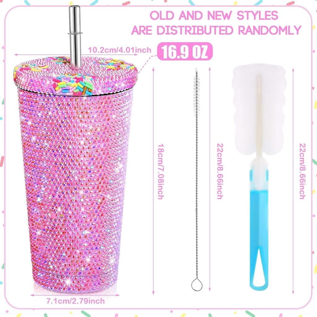 Стакан с шипами и бриллиантами, блестящая бутылка для воды с крышкой, вакуумный термостакан из нержавеющей стали, соломенный стакан со стразами
