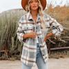 Autumn and Winter Women's Shirt Jacket Plaid Button Flannel Tweed Shirt Jacket Tops