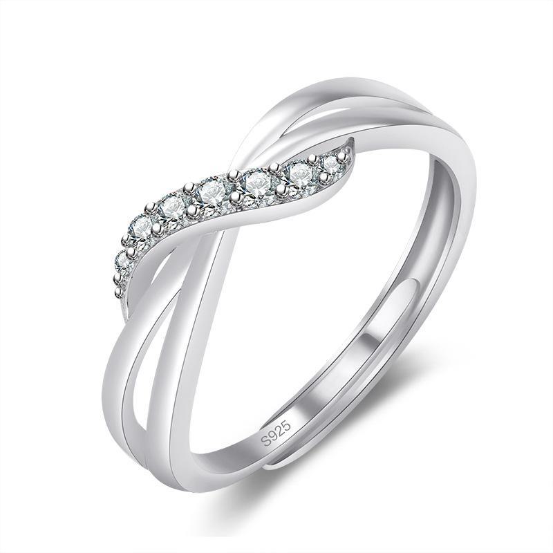 Korean Rose Gold Plated Wave Diamond Ring, Colorful Twist Curve Design for Women, Ideal for Weddings and Special Occasions