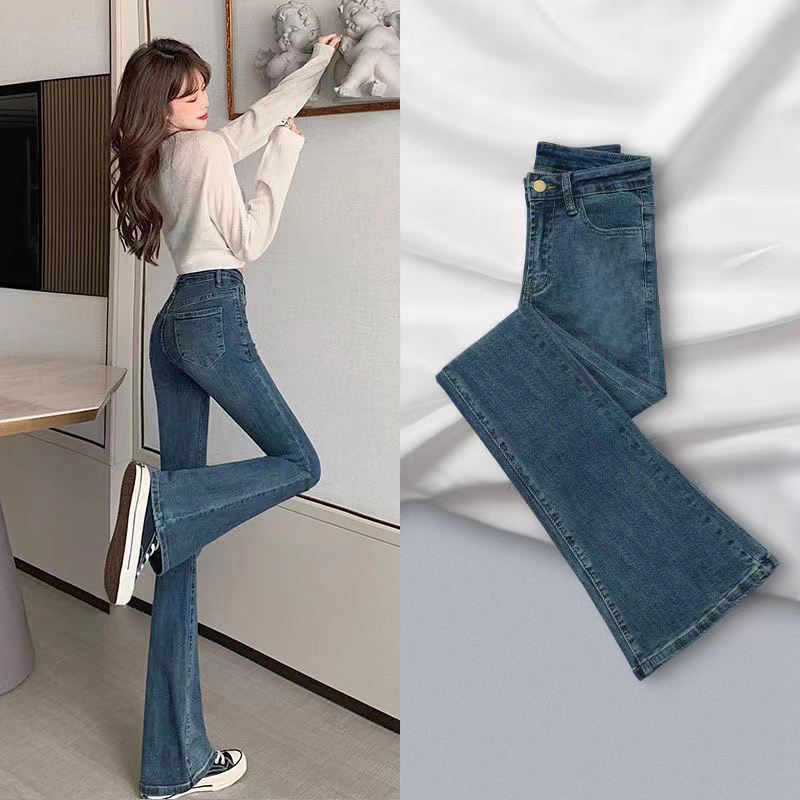Женские эластичные расклешенные брюки с высокой талией, весенние и осенние джинсы