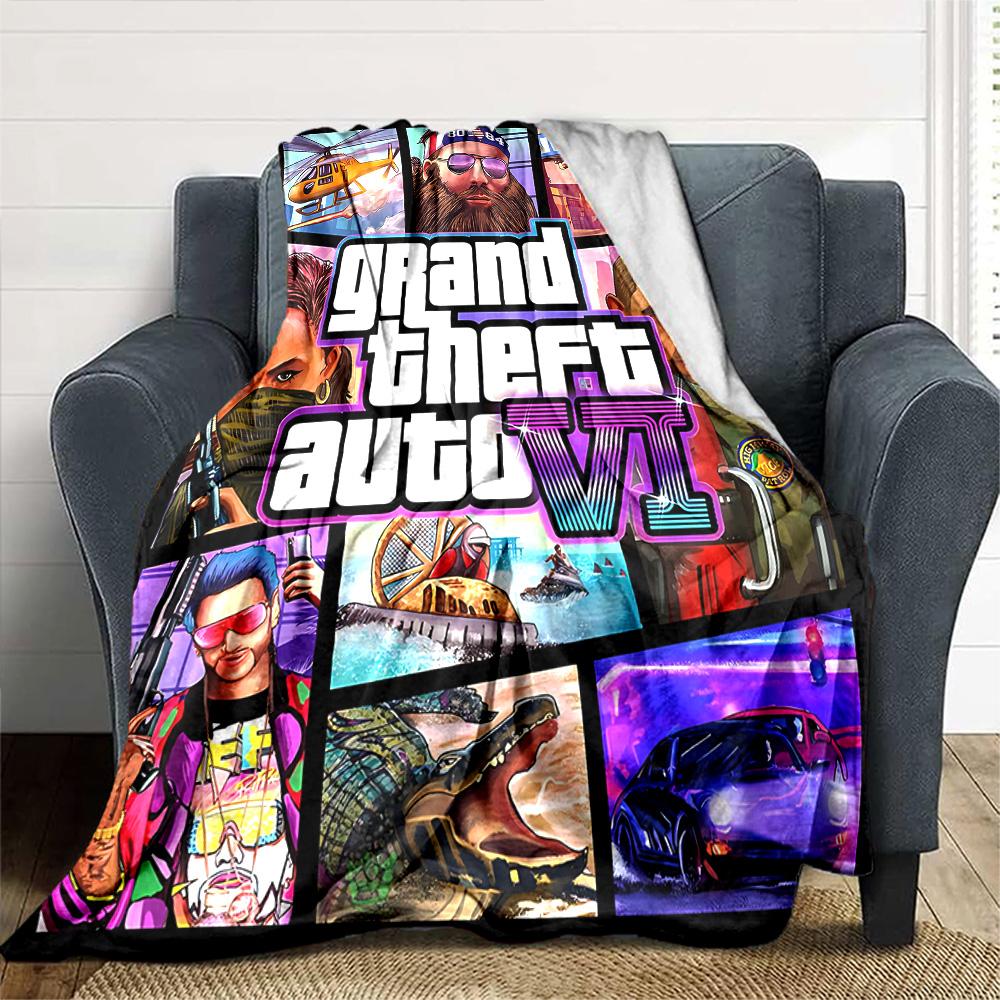 Grand Theft Auto Vi Flannel Blanket Super Soft Warm Cozy Blanket for Sofa Bed Office Travel All‑Season Home Decor Gift