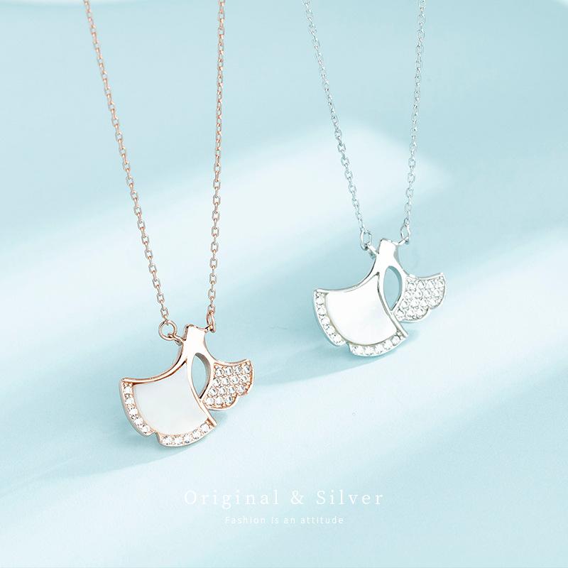 Ожерелье из стерлингового серебра 925 пробы с листьями гинкго и белыми ракушками, женское темпераментное, блестящее, с цепочкой на ключицу