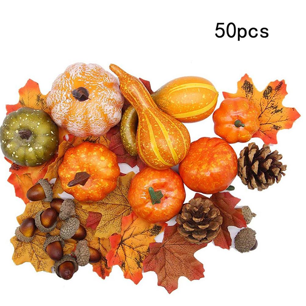 50pcs Halloween Decor Props Artificial Mini Pumpkin Berries Maple Leaf DIY Craft for Halloween