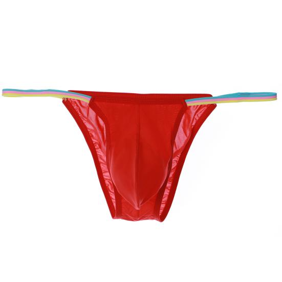 Men Thong Colorful Waistband Stretch Ice Silk Solid Color Sexy U Convex Briefs