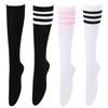Women's Knee High Cotton Socks Streewear Harajuku Cheerleaders Black White Three-Line Striped Running Sports Socks