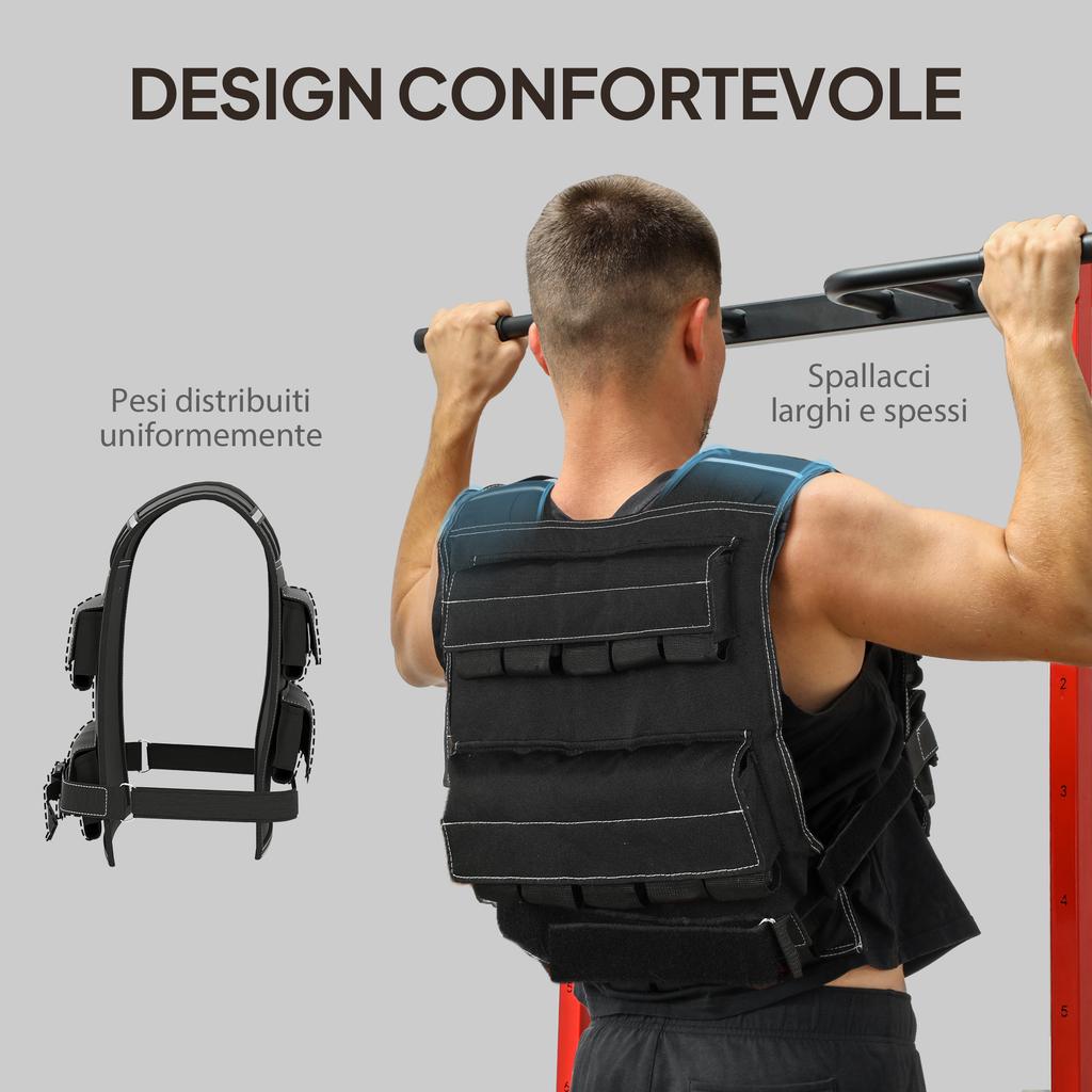 Adjustable Weight Vest, 20kg, with 20 Weights. with Reflective Stripes. 50x40cm. Black