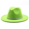 Woolen Jazz Top Hat Men'S And Women'S Chain Retro Flat-Brimmed Straight-Brimmed Big-Brimmed Felt Hat