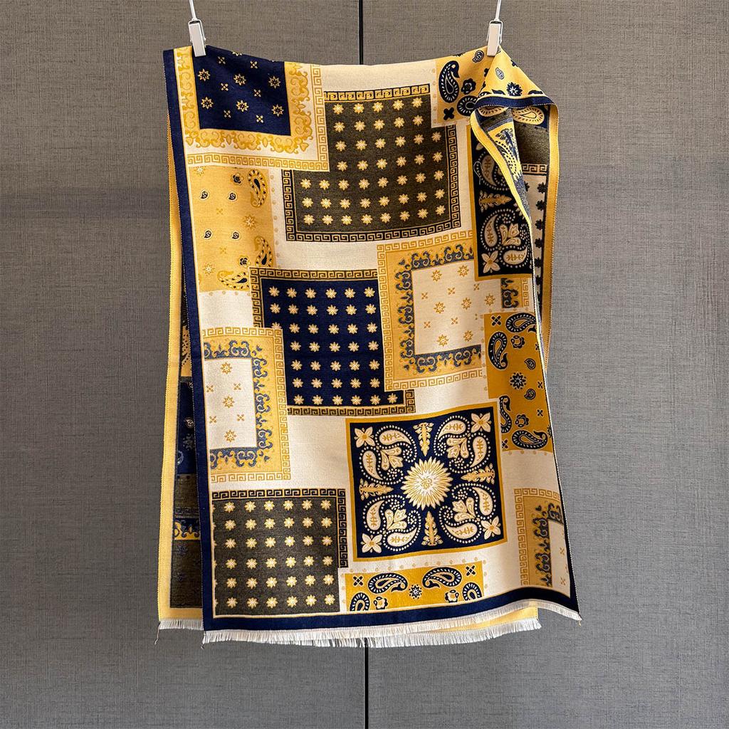 Winter Warmer Scarf For Women Elegant Thickened Tassel Pashmina Shawl Floral Faux Cashmere Warps Autumn Blanket For Daily Wear