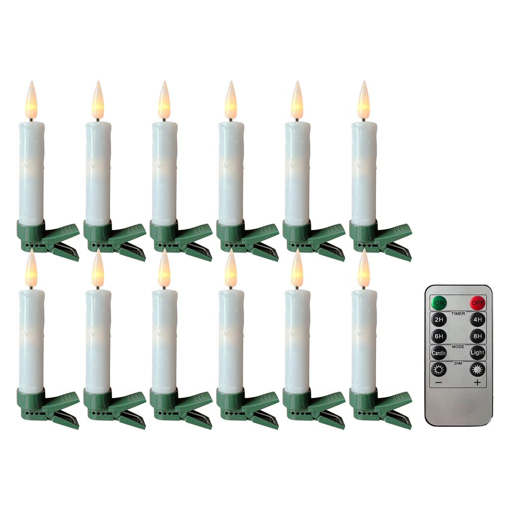 Clip On Candles For Christmas Tree With Remote, Battery Operated LED Candle Lights With Timer, Wax Dripping Design, Indoor And Outdoor Use