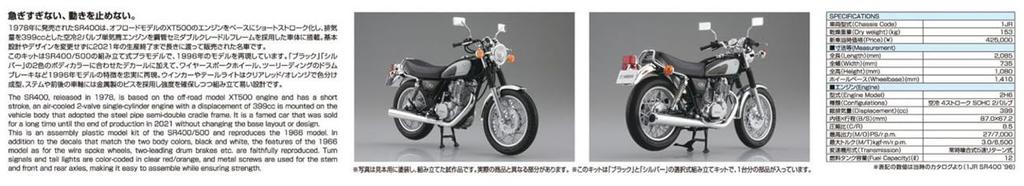 Aoshima Bunka Kyozaisha The Bike Series Yamaha 1JR SR500 Пластиковая модель 1/12 № 20 SR400/1JN '96