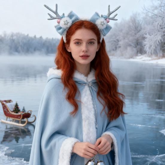 Рождественская повязка на голову для женщин, флисовая повязка с рогами оленя, с бантом и помпонами, для рождественской вечеринки, аксессуар для косплея на Хэллоуин