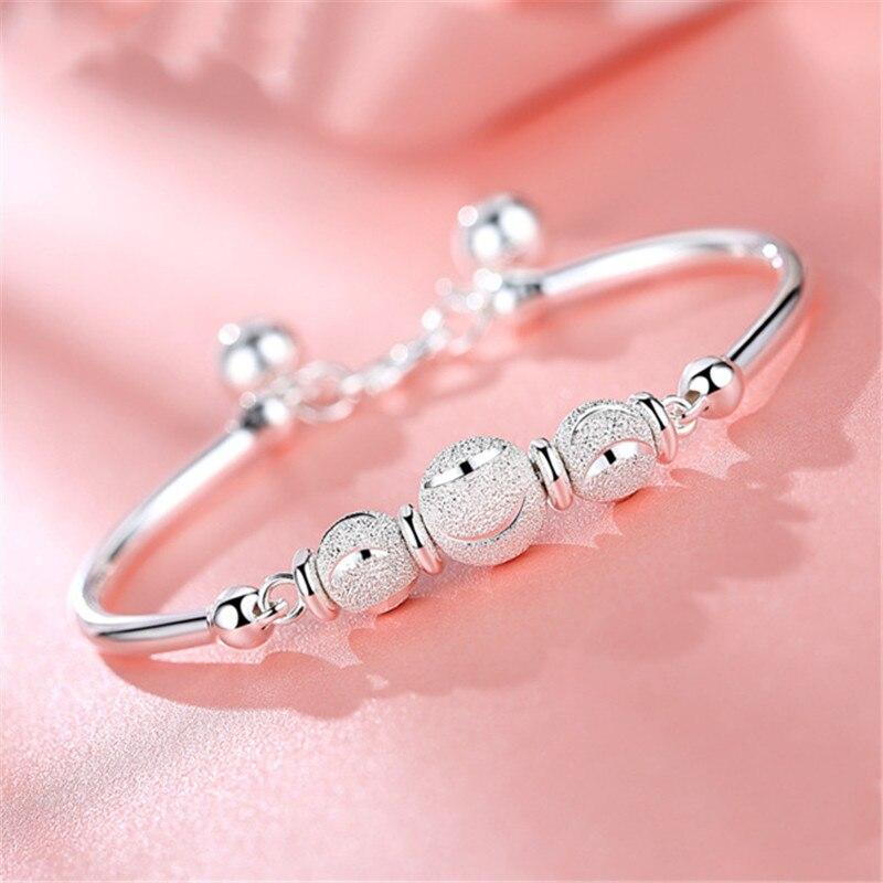 925 Sterling Silver Round Bead Charm Bracelet &Bangle For Women Girls Party Fashion Jewelry Pulseira SL098