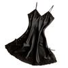 Women Nightwear Sexy Mini Nightgowns Deep V Straps Skirts Tempatation Silk Lace Sleepwear