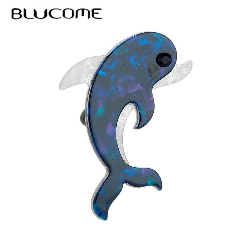 Blucome Синий брошь в виде дельфина, женские стильные акриловые значки с изображением животных, милые подарки на день рождения, булавки, аксессуары на сумках для одежды