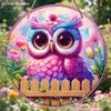 2D Flat Wooden Hanging Decorative Signs, Home Wall or Door Decoration, Garden Decoration, the Pattern Is a Purple Owl, Housewarming Gift for Friends
