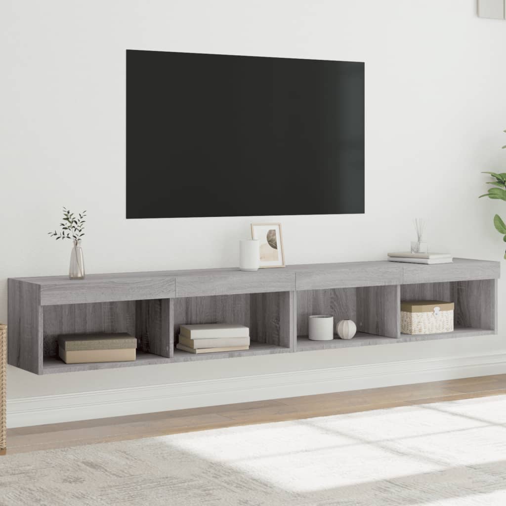 Vidaxl Szafki Tv Z Led, 2 Szt., Szary Dąb Sonoma, 100X30X30 Cm
