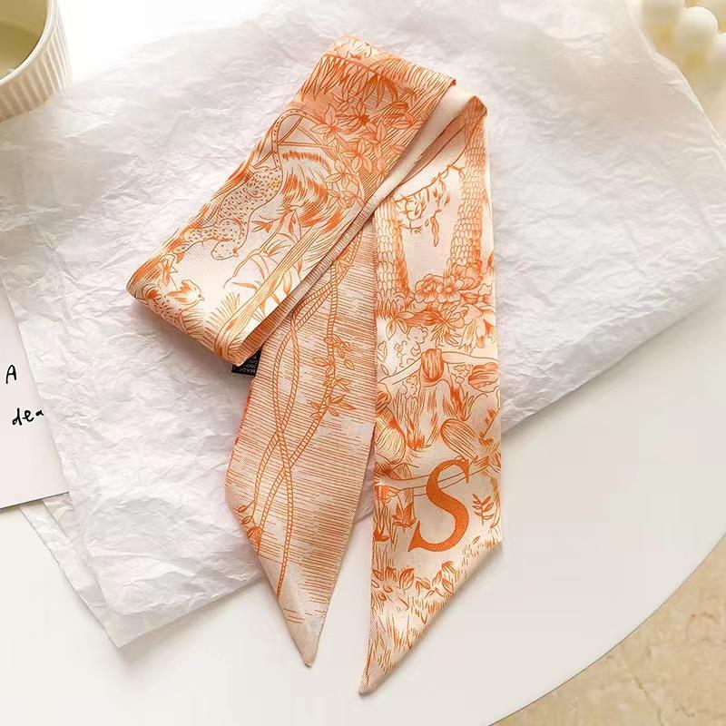 Маленький белый и нежно-зеленый шелковый шарф для женщин, тонкая лента, повязка на голову, резинка для волос, украшение для сумки, длинный