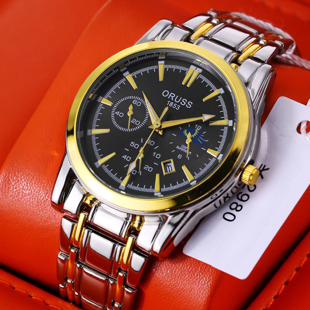ORUSS Men's Steel Band Waterproof Quartz Watch High-grade Automatic Movement Watch Men's Fashion Luminous Waterproof