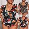 2025 Women'S One-Piece Swimsuit Sexy Solid Leopard Printed Ruffle Leaf Sleeve Tube Top Casual Comfortable Big Size Beach Bikini