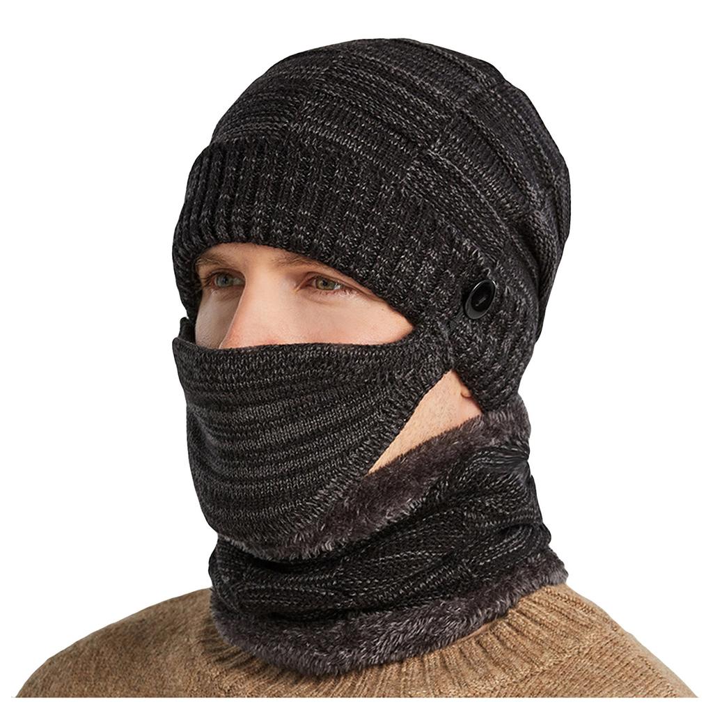 Теплая зимняя вязаная шапка, шарф и маска для лица, стильная вязаная шапка для мужчин и женщин