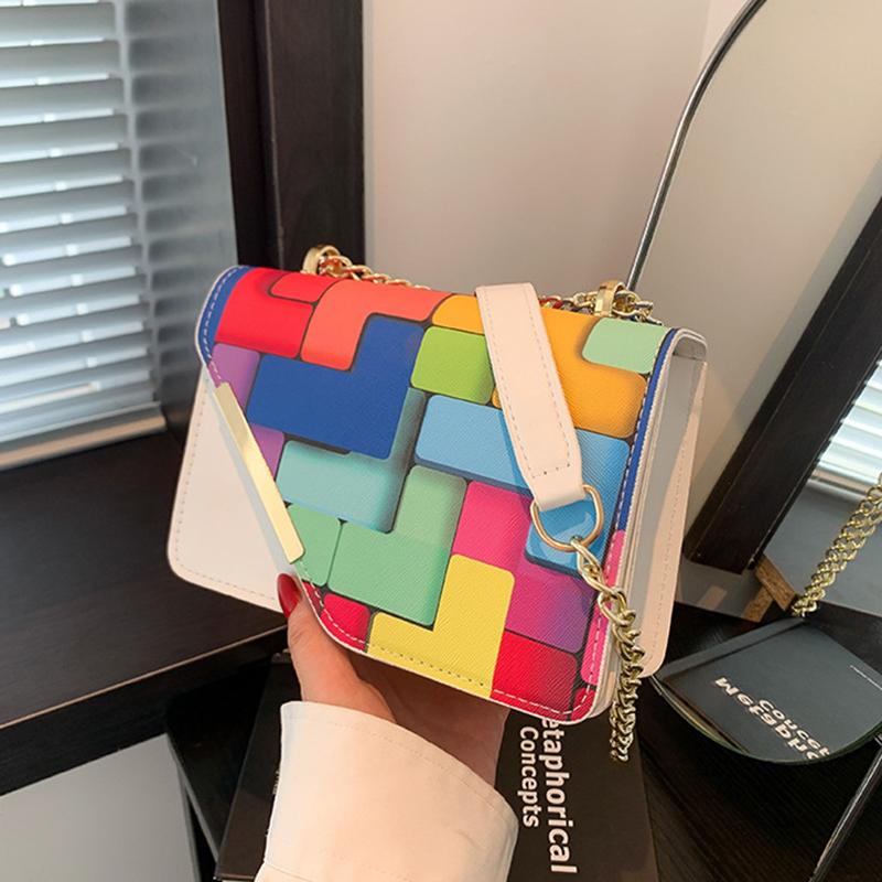 Женская маленькая квадратная сумка-слинг на плечо с клапаном из искусственной кожи, летняя, контрастного цвета, универсальная, с цепочкой, кроссбоди KTY