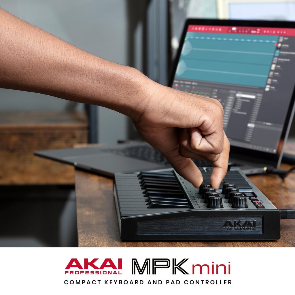Akai Professional MIDI-клавиатура Контроллер Mini 25-клавишный USB Velocity Sensitive 8 Drum Pad Программное обеспечение для создания музыки MPK mini mk3 Gray