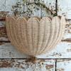 Decorative Scalloped Wicker Wall Basket Space Saving Natural Rattan Hanging Storage Organizer for Home Decoration