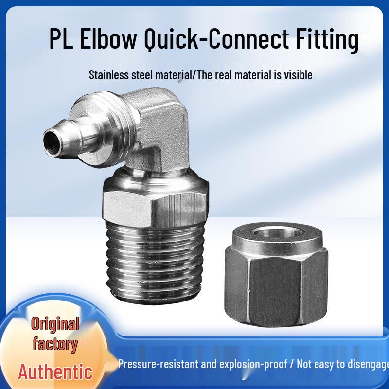 304 Stainless Steel 90-Degree Quick-Connect Swivel Elbow Tube Fitting for PU Soft Air Tubes