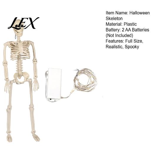Scary Haunted House Decor 36 Inches LED Light Up Halloween Skeleton, 3FT Life Size Full Body Skeleton Props Posable Plastic Human Bones with