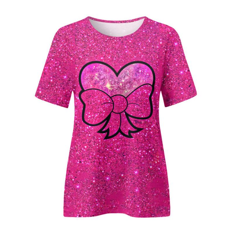 Женская футболка Love Pink с цифровым 3D принтом Y2k Elegance Vintage с коротким рукавом Элегантная повседневная удобная полиэстеровая футболка с круглым вырезом