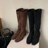 Издание из овчины~ Французские ретро ботинки с квадратным носком, облегающие ботинки, женские облегающие ботинки на толстом каблуке, рыцарские ботинки, высокие ботинки, длинные ботинки